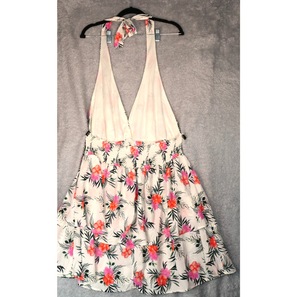 Madden NYC Floral Dress Womens XXL Ivory Deep V Smocked Waist Flirty Beachy - Picture 7 of 13